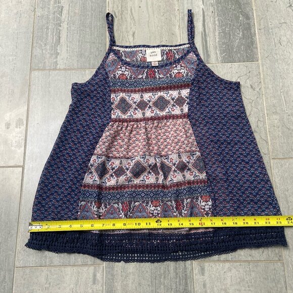 Knox Rose Floral Oversized Flowy Spaghetti Strap Blouse Navy Crochet Hem Small - Picture 7 of 10